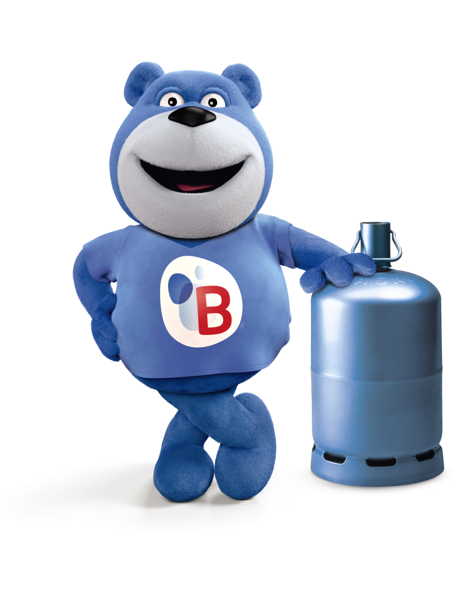 Bob accoudé à une bouteille de gaz Butagaz